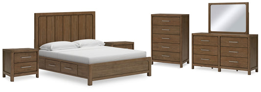 Cabalynn King Panel Bed with Storage with Mirrored Dresser, Chest and 2 Nightstands