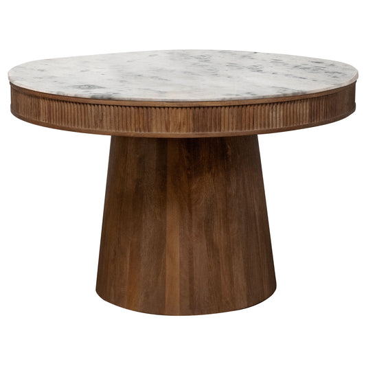 Ortega Round Marble Top Solid Base Dining Table White and Natural