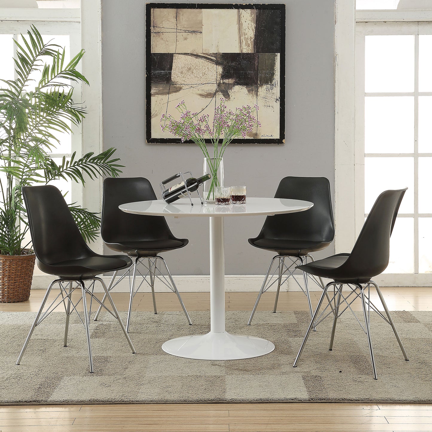 Lowry 5-piece Round Dining Set Tulip Table with Eiffel Chairs Black