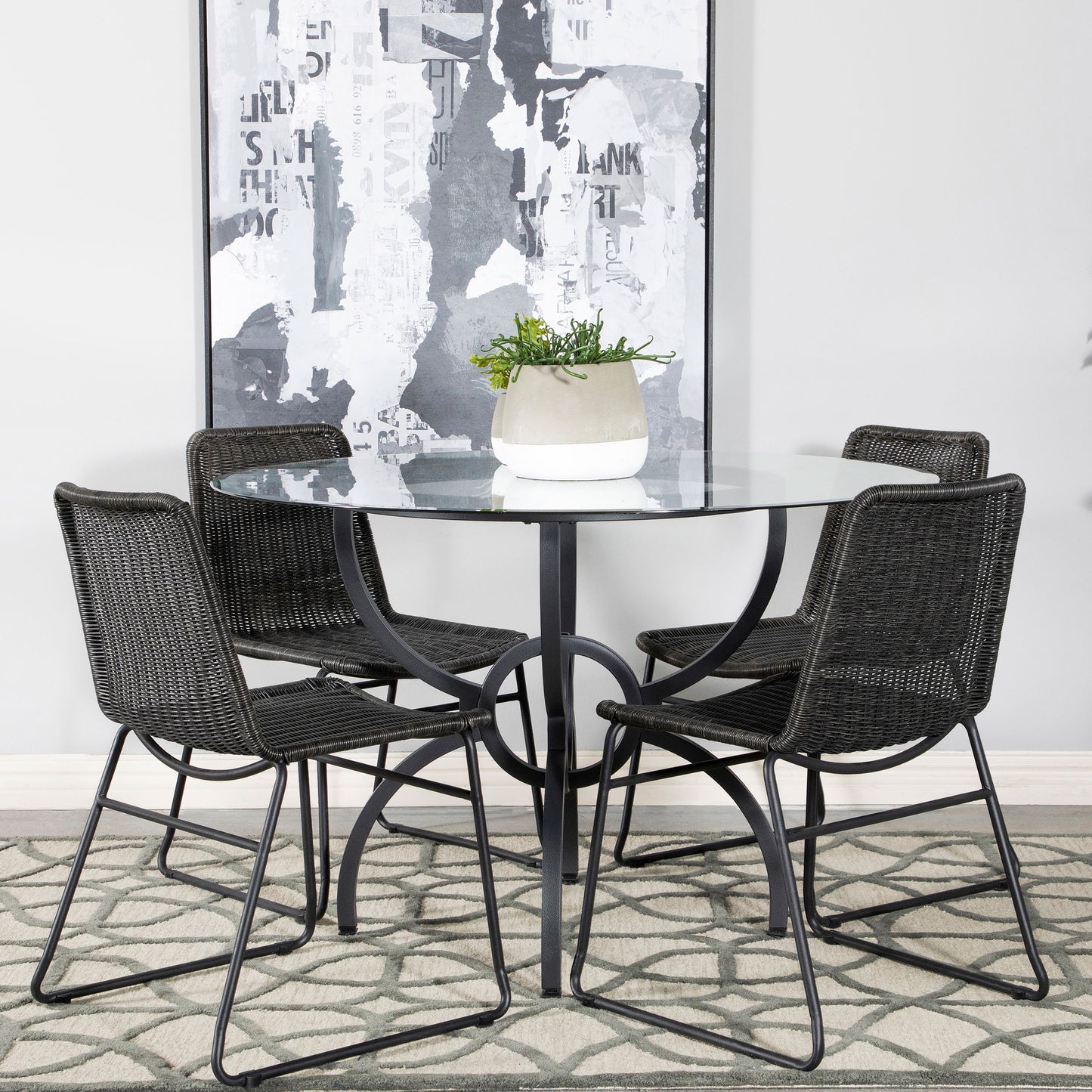 Aviano 48" Round Glass Top Dining Table Clear and Gunmetal