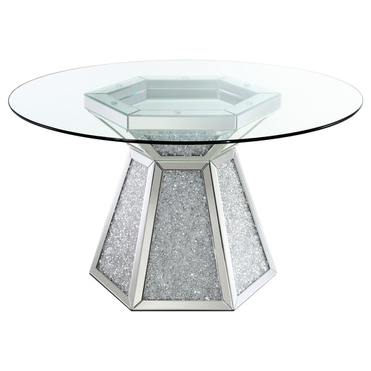 Quinn Hexagon Pedestal Glass Top Dining Table Mirror
