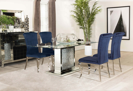 Marilyn 5-piece Rectangular Dining Set Mirror and Ink Blue