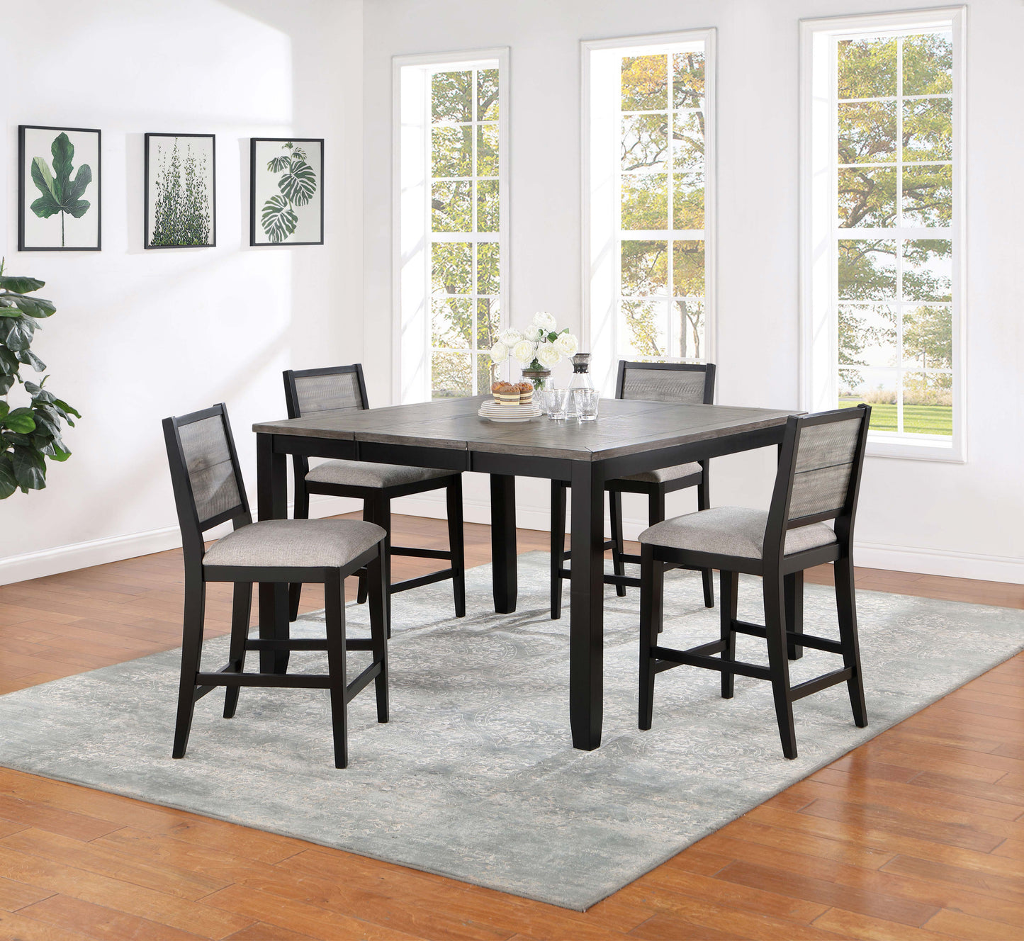 Elodie Counter Height Dining Table with Extension Leaf Grey and Black