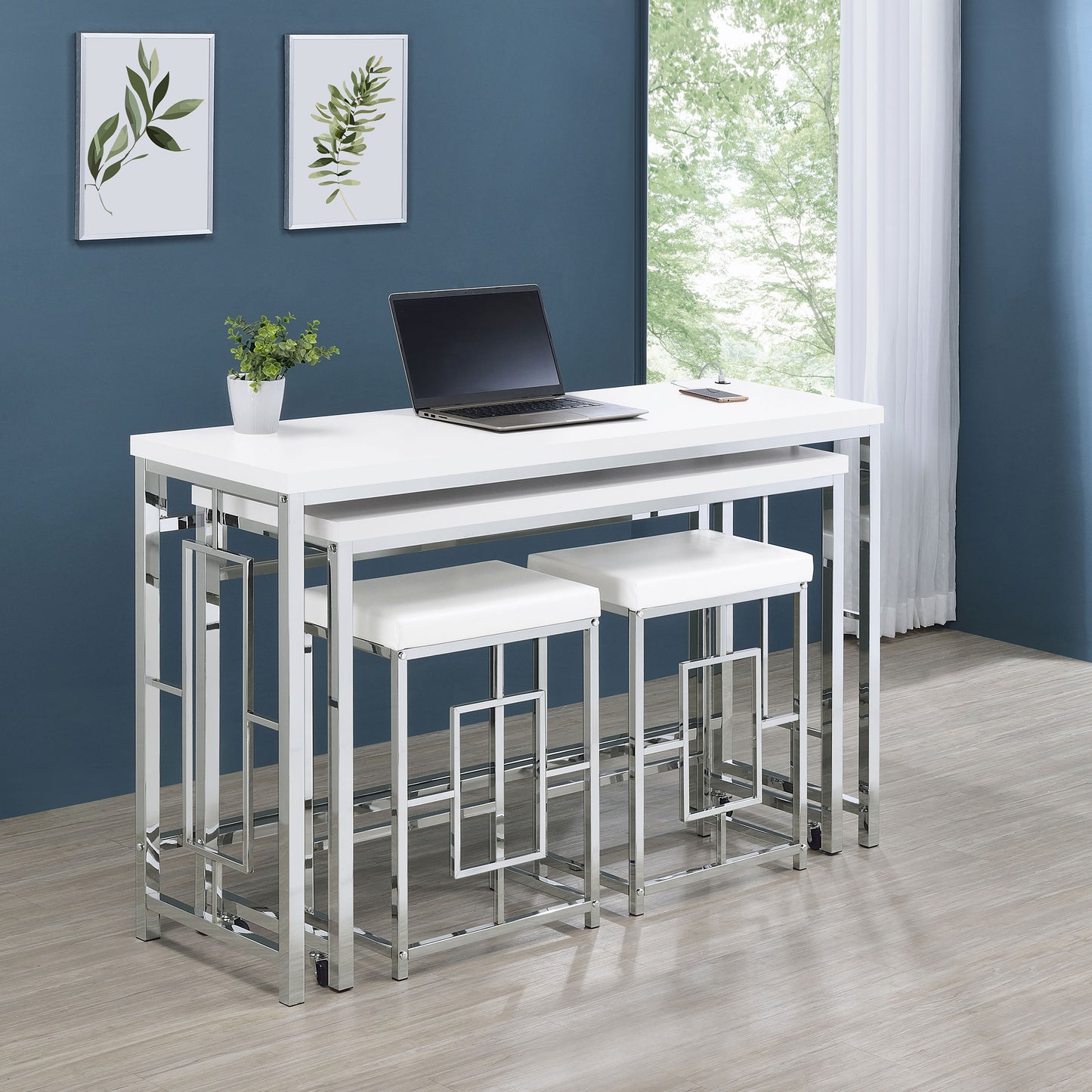 Jackson 4-piece Multipurpose Counter Height Table Set White and Chrome