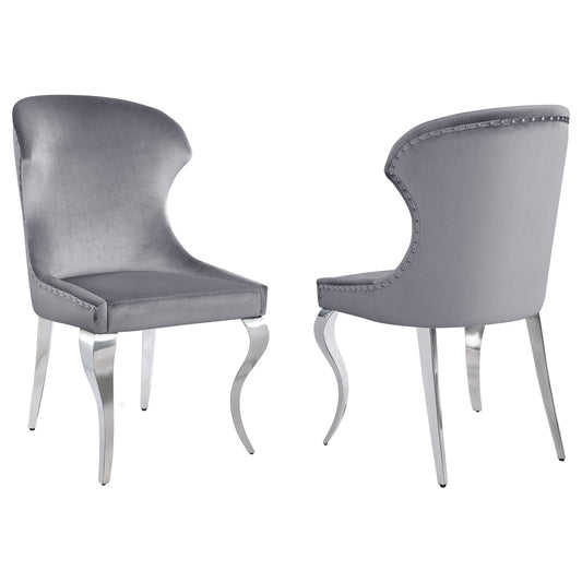 Cheyanne Upholstered Wingback Side Chair with Nailhead Trim Chrome and Grey (Set of 2)