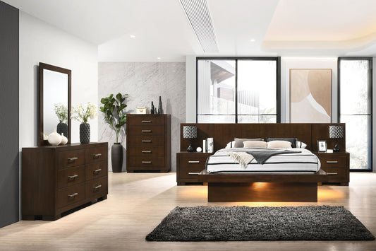 Jessica 5-piece Eastern King LED Bedroom Set Cappuccino
