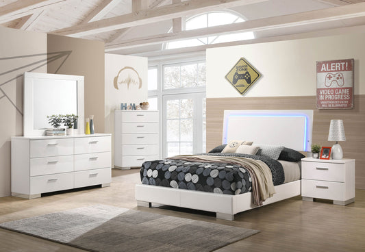 Felicity 5-piece Full Bedroom Set with LED Headboard Glossy White