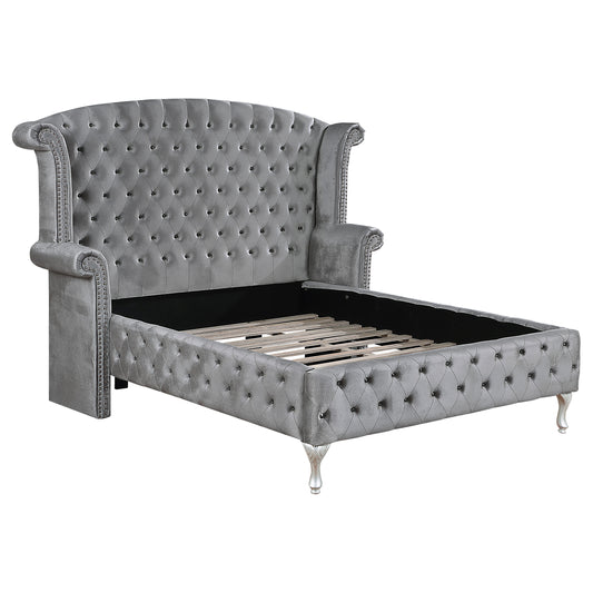 Deanna Upholstered Eastern King Wingback Bed Grey