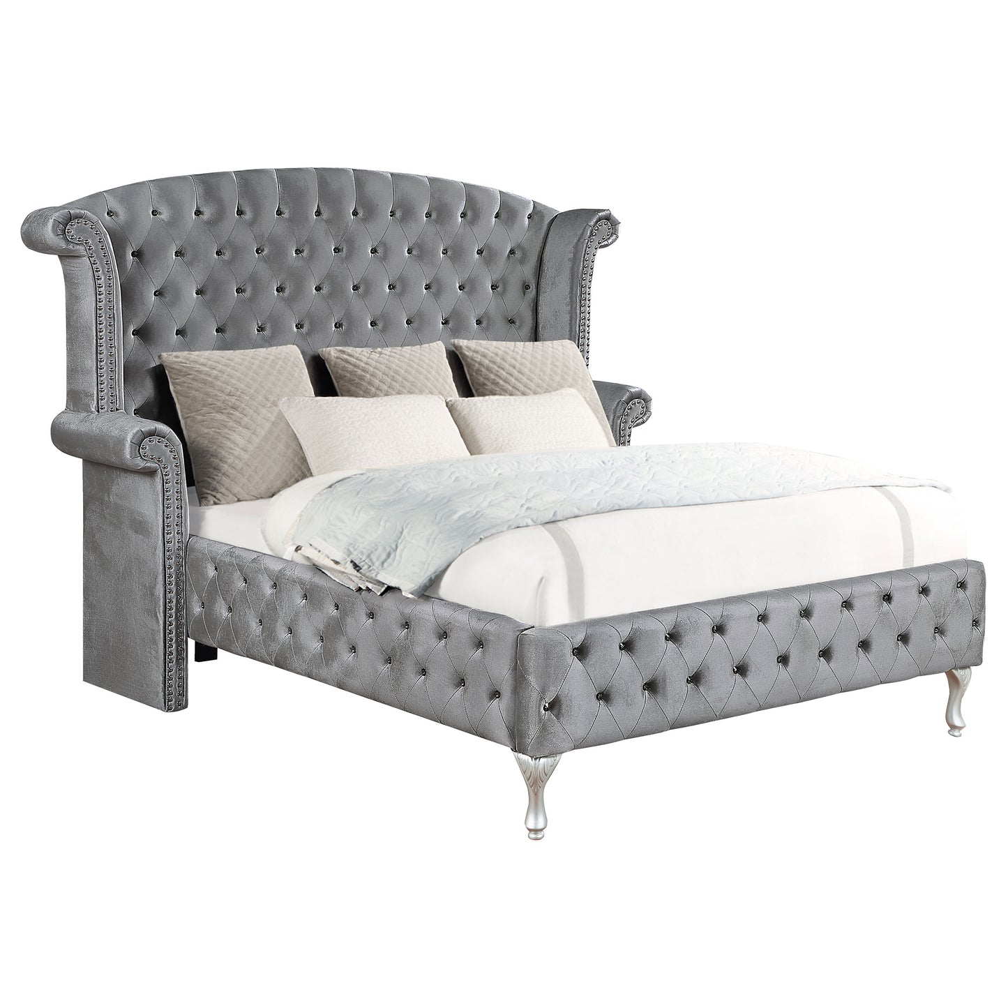 Deanna Upholstered Queen Wingback Bed Grey