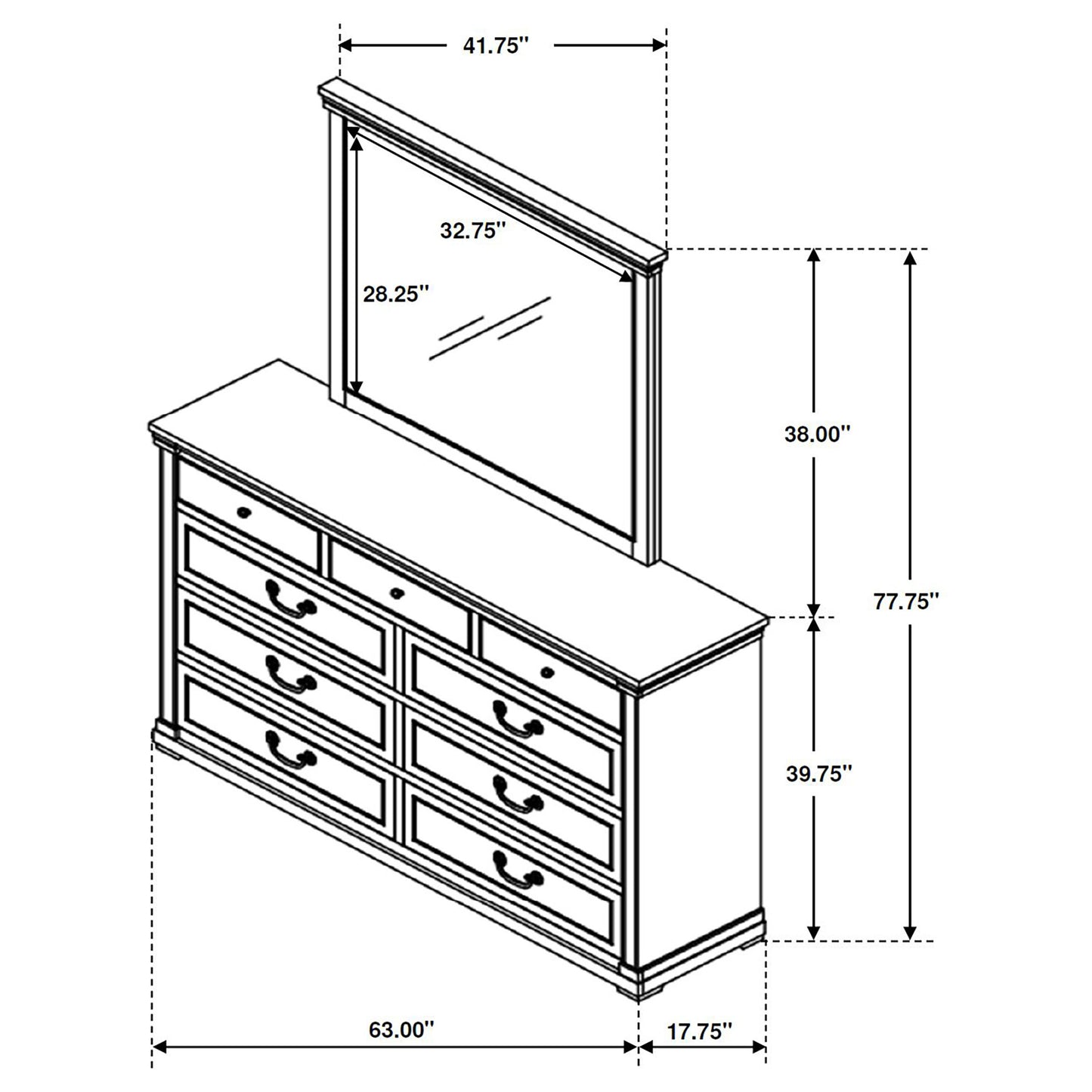 Hillcrest 9-drawer Dresser with Mirror Dark Rum and White