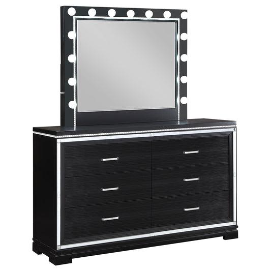 Cappola Rectangular 6-drawer Dresser with Mirror Silver and Black