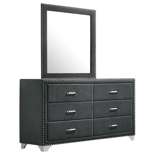 Melody 6-drawer Upholstered Dresser with Mirror Grey