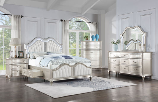 Veronica 5-piece Eastern King Storage Bed with LED Headboard Silver Oak and Ivory