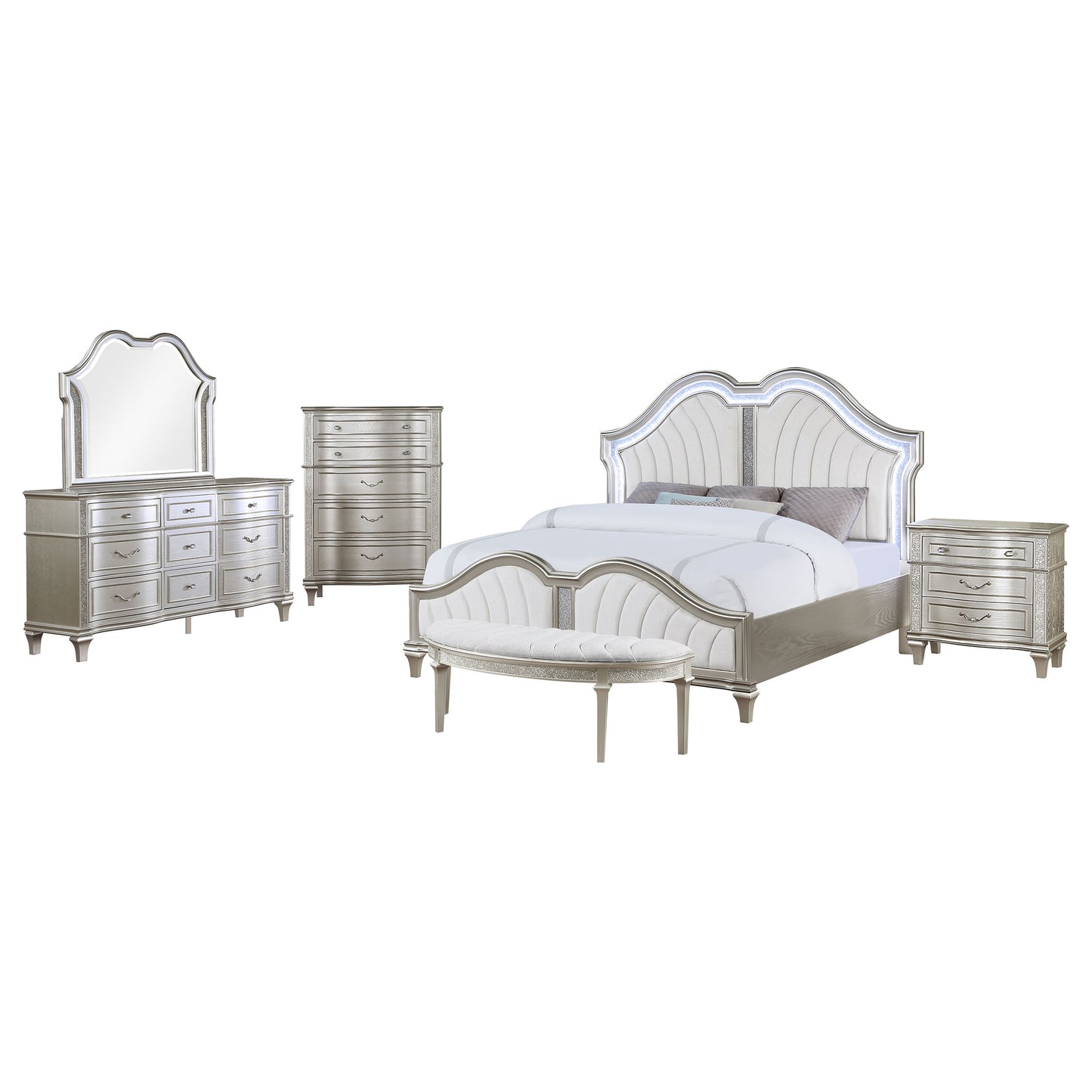 Evangeline 5-piece California King Bedroom Set Silver Oak