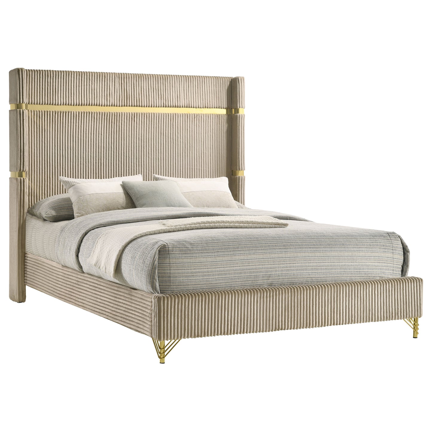 Lucia Upholstered Eastern King Wingback Bed Beige