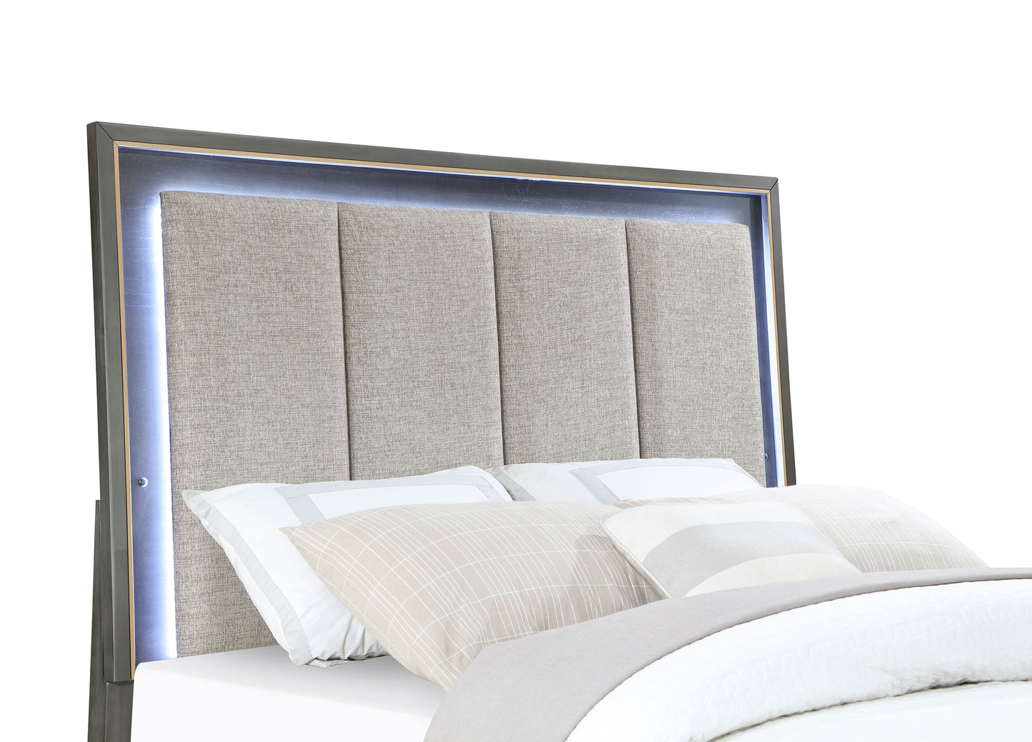 Kieran Wood Eastern King LED Panel Bed Grey