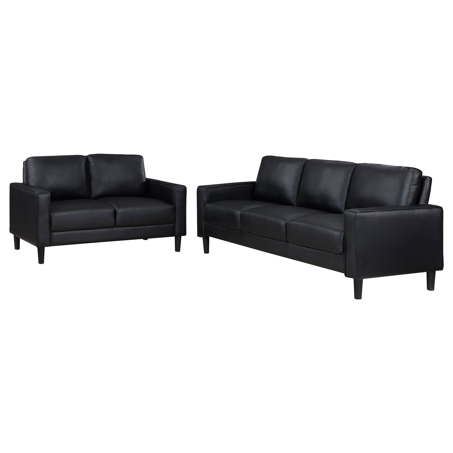 Ruth 2-piece Upholstered Track Arm Faux Leather Sofa Set Black