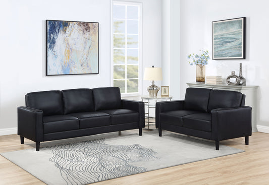 Ruth 2-piece Upholstered Track Arm Faux Leather Sofa Set Black