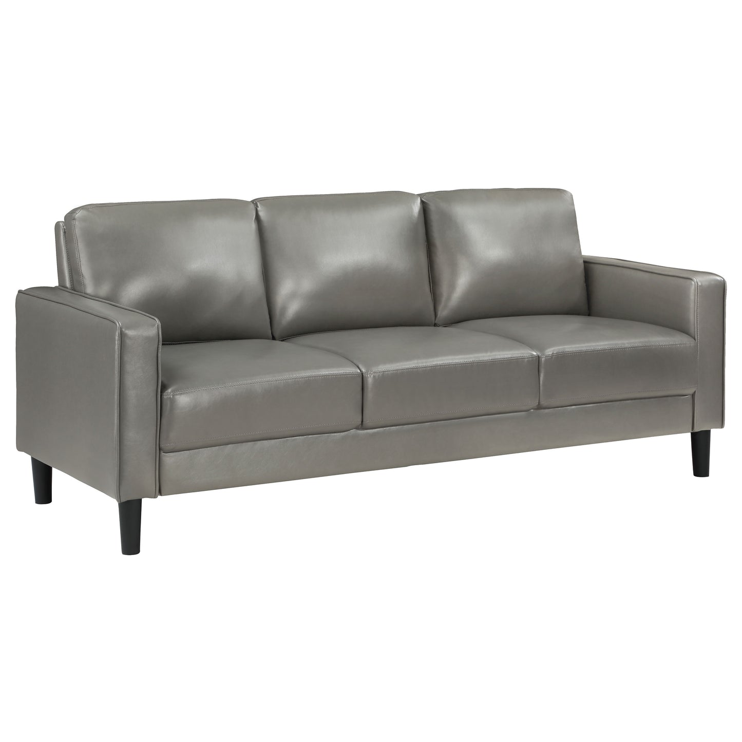 Ruth 2-piece Upholstered Track Arm Faux Leather Sofa Set Grey