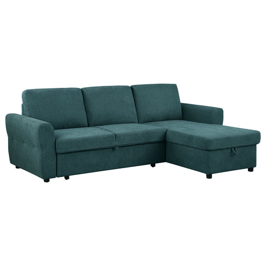 Samantha Upholstered Sleeper Sofa Sectional with Storage Chaise Teal Blue