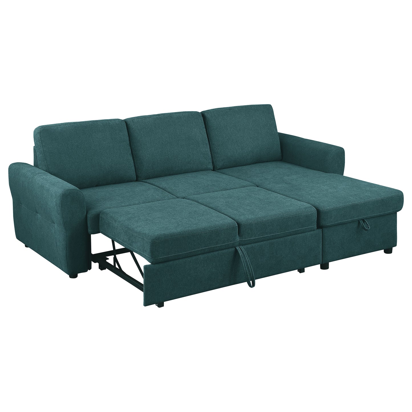 Samantha Upholstered Sleeper Sofa Sectional with Storage Chaise Teal Blue