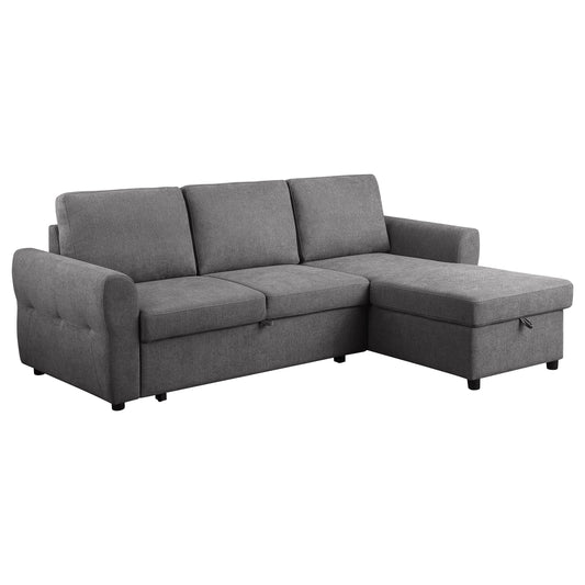 Samantha Upholstered Sleeper Sofa Sectional with Storage Chaise Grey