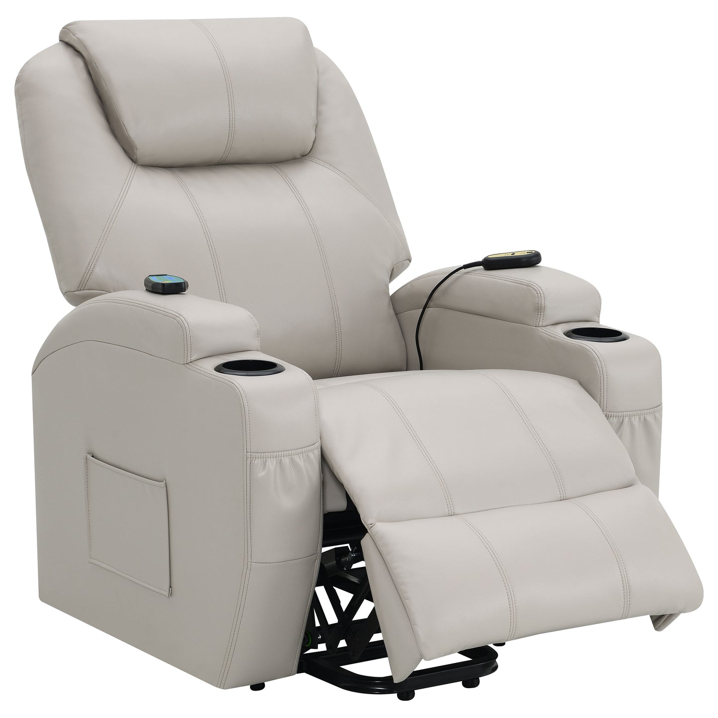 Sanger Upholstered Power Lift Recliner Chair with Massage Champagne