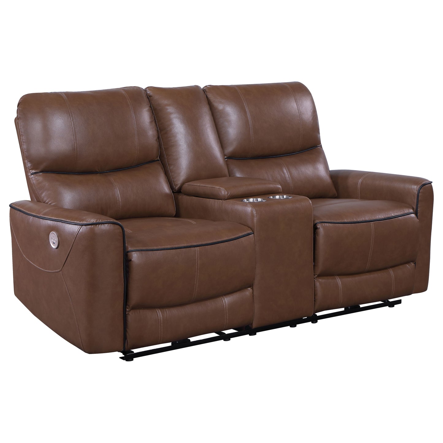 Greenfield Upholstered Power Reclining Loveseat with Console Saddle Brown