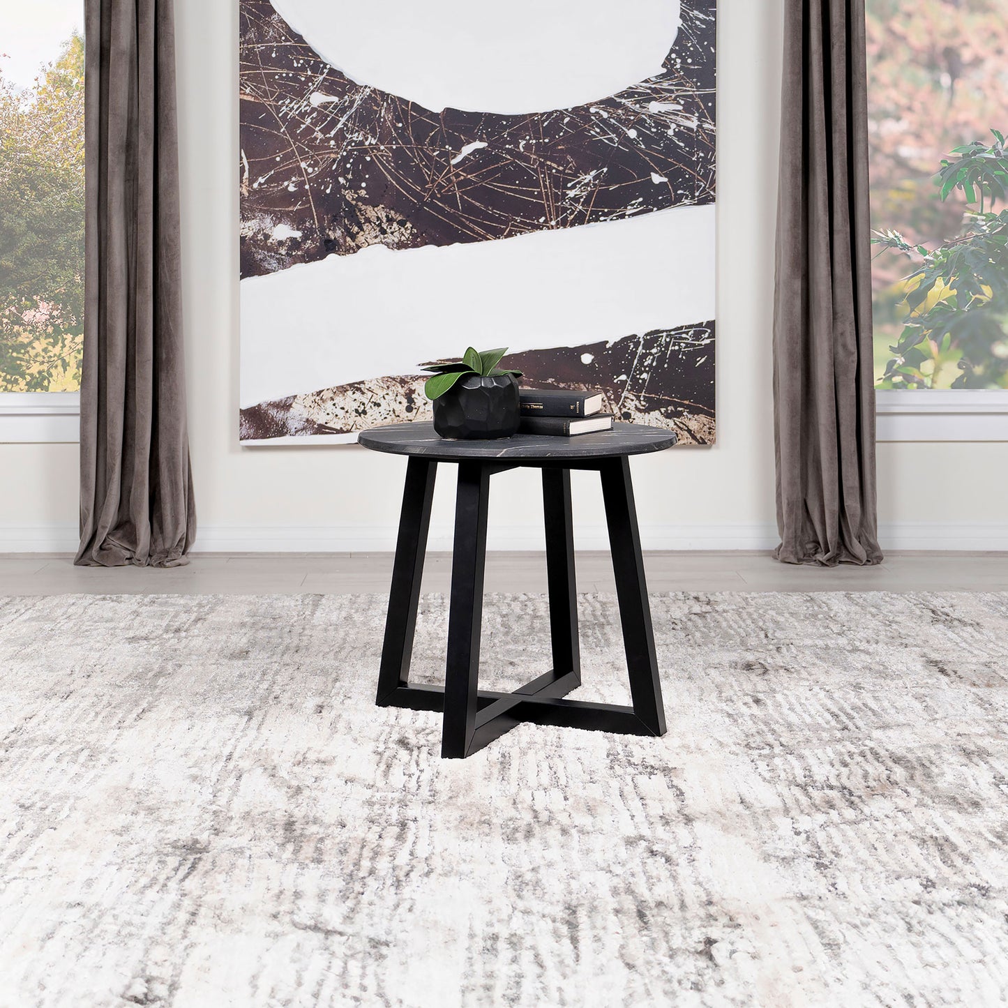 Skylark Round End Table with Marble-like Top Letizia and Light Oak