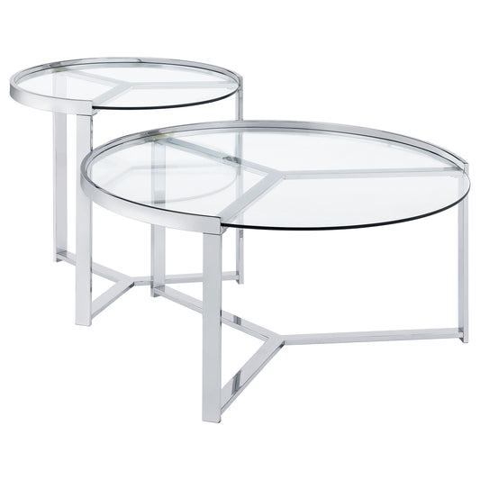 Delia 2-Piece Round Glass Top Nesting Coffee Table Clear and Chrome