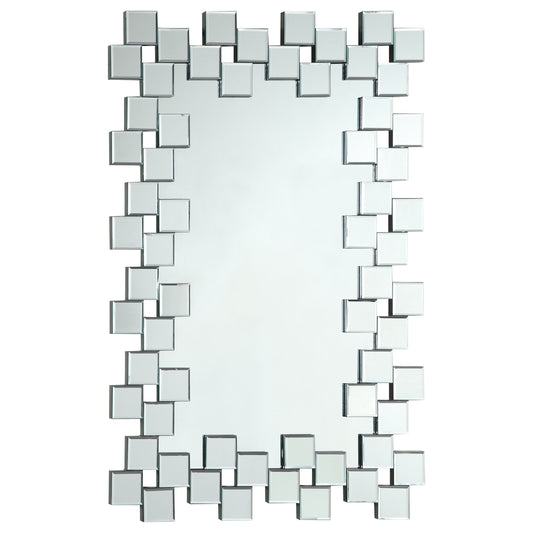 Pamela Frameless Wall Mirror with Staggered Tiles Silver