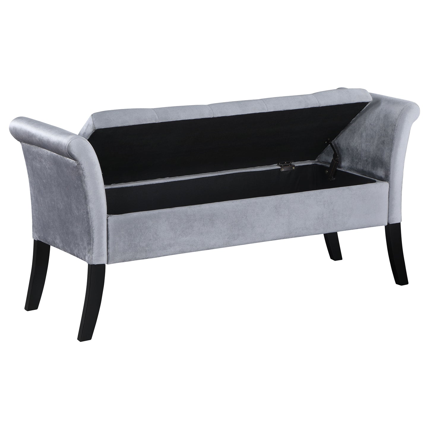 Farrah Upholstered Rolled Arms Storage Bench Silver and Black