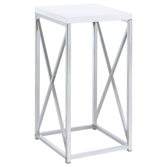 Edmund Accent Table with X-cross Glossy White and Chrome