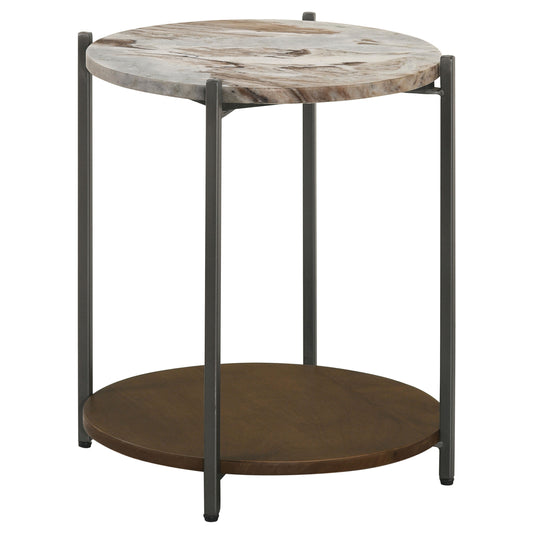 Noemie Round Marble Top Accent Side Table White and Gunmetal