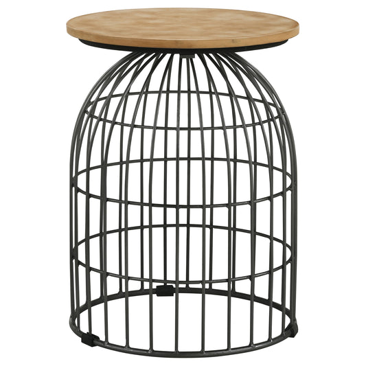 Bernardo Round Wire Frame Side Table Natural and Gunmetal