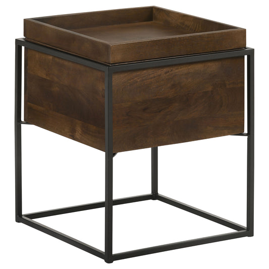 Ondrej Square Accent Side Table Removable Tray Dark Brown