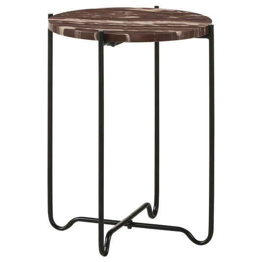 Latifa Round Marble Top Accent Side Table Red and Black