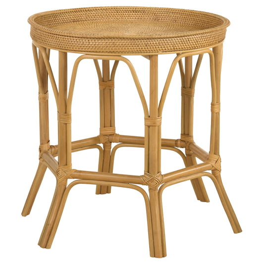 Antonio Round Rattan Tray Top Accent Side Table Natural