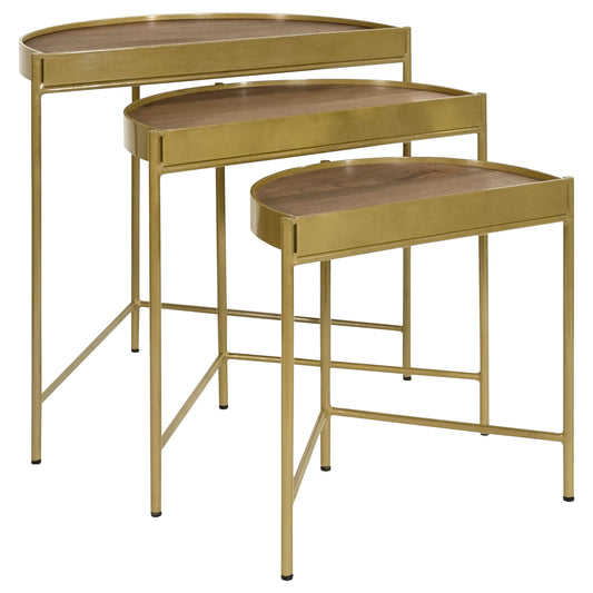 Tristen 3-Piece Demilune Nesting Table With Recessed Top Brown and Gold