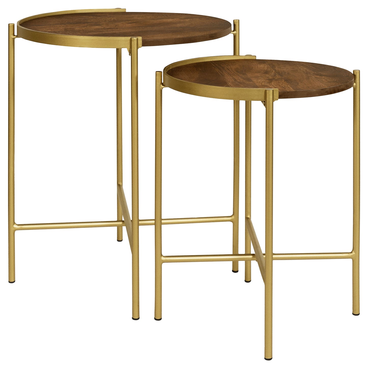 Malka 2-piece Round Nesting Table Dark Brown and Gold
