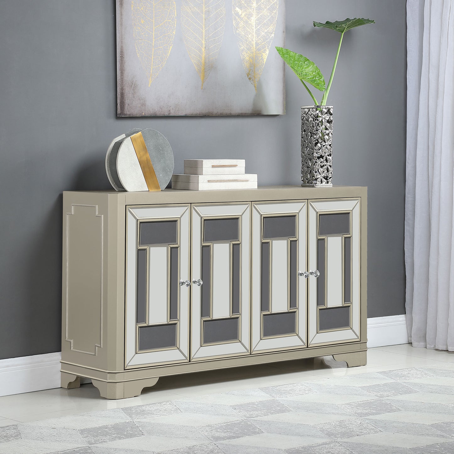 Toula 4-door Accent Cabinet Smoke and Champagne