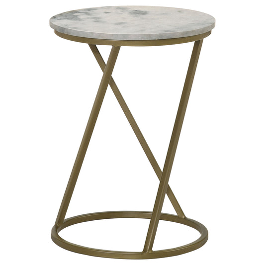 Malthe Round Marble Top Accent Side White and Antique Gold