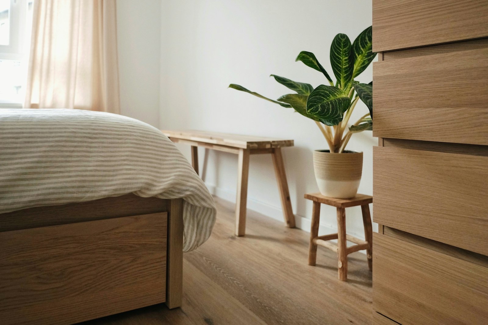 Bedroom furniture displayed in a showroom where drawers can be tested by hand